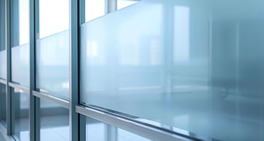 frosted glass window film on a glass window in a office space