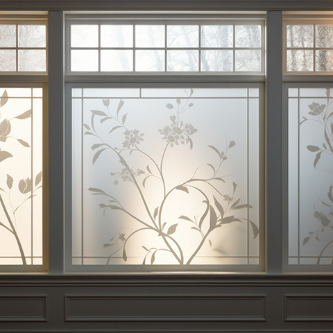 a decorative window film of plants on a residential window