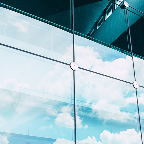 a glass window film on an office block window